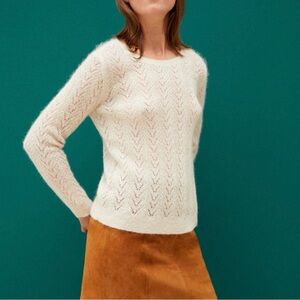 Comptoir Des Contonniers Women’s Ivory Eyelet Sweetheart Wool Blend Sweater XS